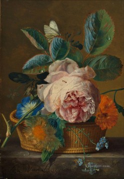  Huysum Oil Painting - Basket with flowers Jan van Huysum